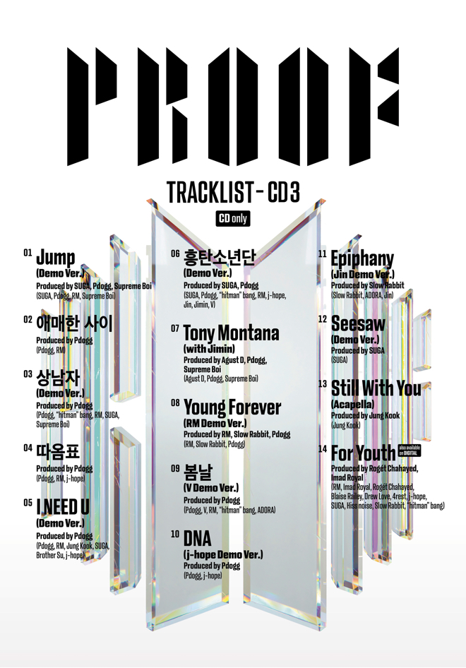 BTS、『Proof』3枚目のCD収録曲公開。ファンソングから未発売、デモ